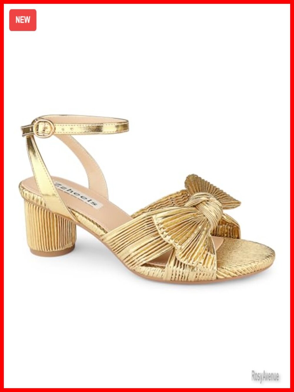 Women's Faux Leather Block Heel Ankle Strap Sandals with Pleated Bow
